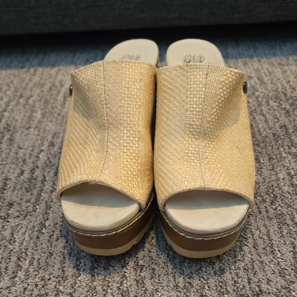 G.C. Shoes Elegant Beige Woven Platform Sandals Worn 1x